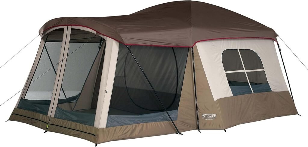 Wenzel Klondike 8 Person Water Resistant Tent with Convertible Screen Room for Family Camping